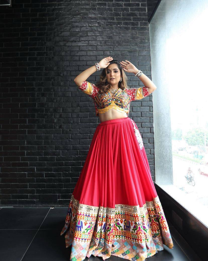 Muslin Cotton Chaniya Choli Set | Digital Print | Mirror Work | Lehenga Dupatta