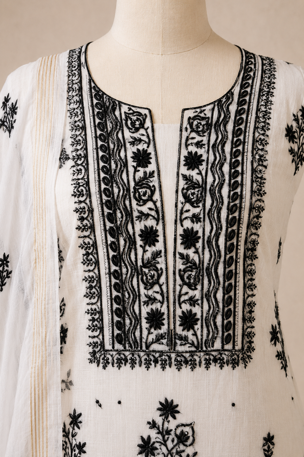 100% Handmade Chikankari with stone work Mal Chanderi 3Pc Unstitched Dress Material