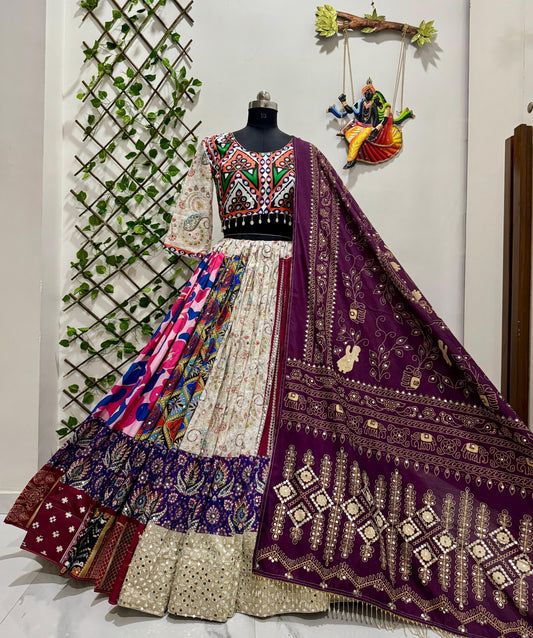 Muslin Cotton Digital Print Real Mirror Work Designer 4M Flair Chaniya Choli