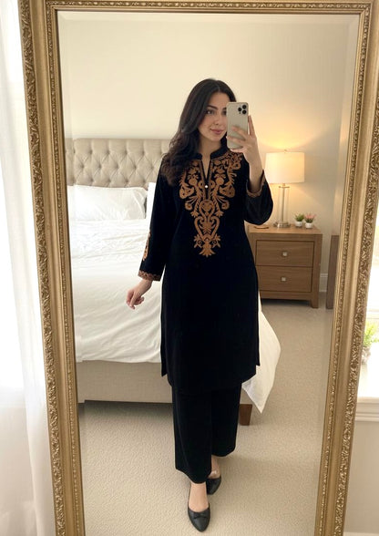 Thread Embroidery Work Velvet Cord Set