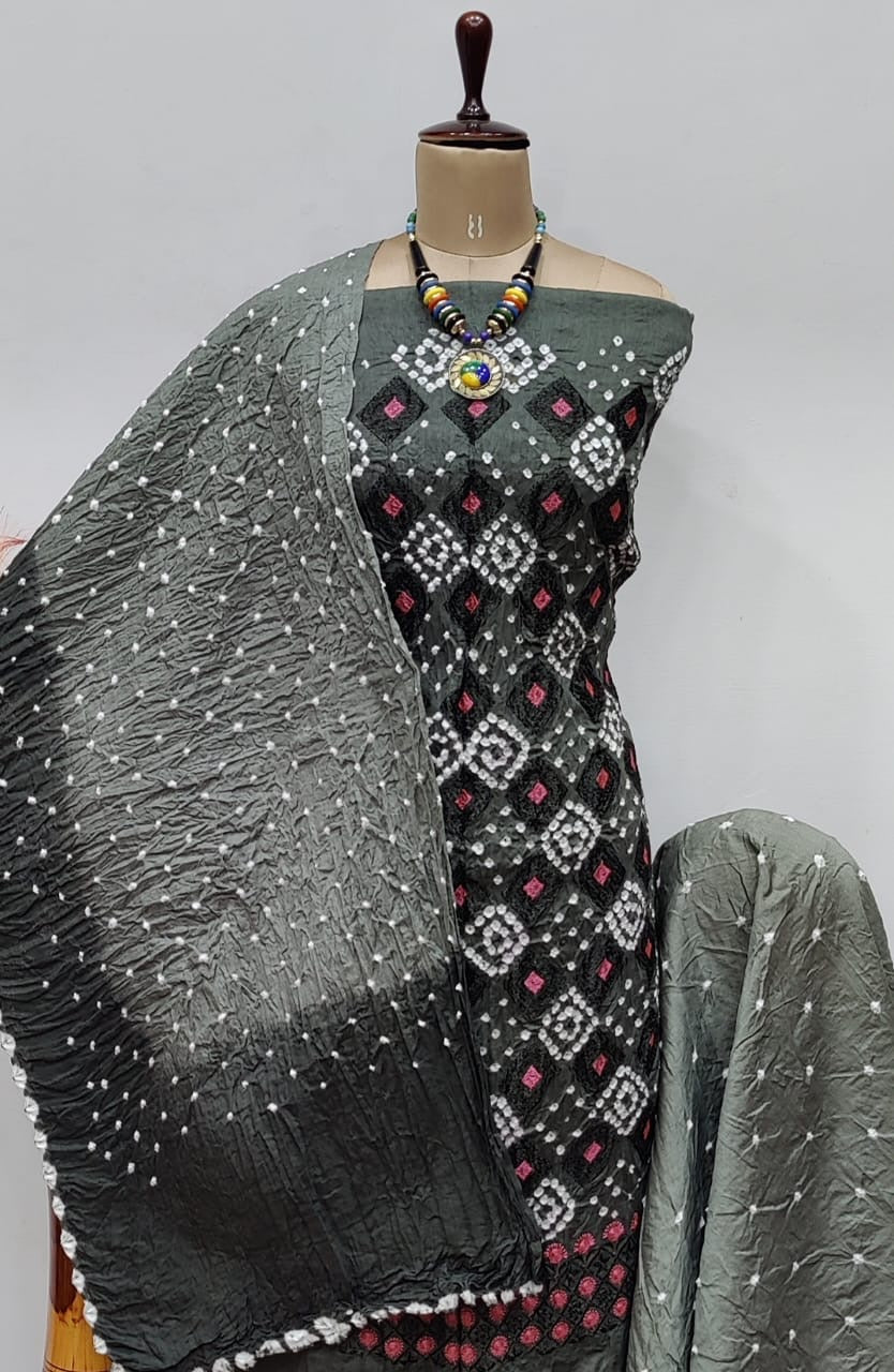 Chikankari Bandhani work Contrast Bandhani Dress Material – Ethenika.com
