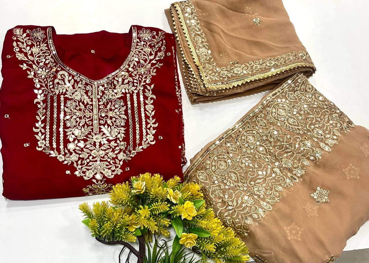 Georgette Sequence work Party Wear Kurti Sharara Dupatta Set - Premium  from Ethenika.com  - Just INR 2990! Shop now at Ethenika.com 