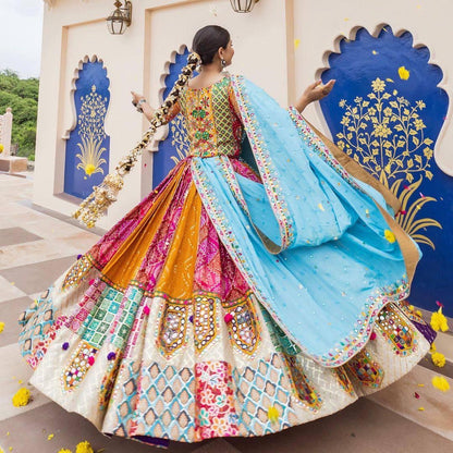 Muslin Digital Print with Mirror Work Designer Chaniya Choli for Navratri Dandiya