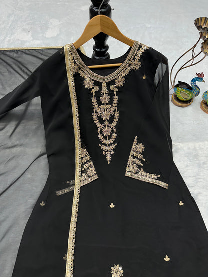 Faux Georgette Designer Ready Wear Kurti Pallazo Dupatta Set