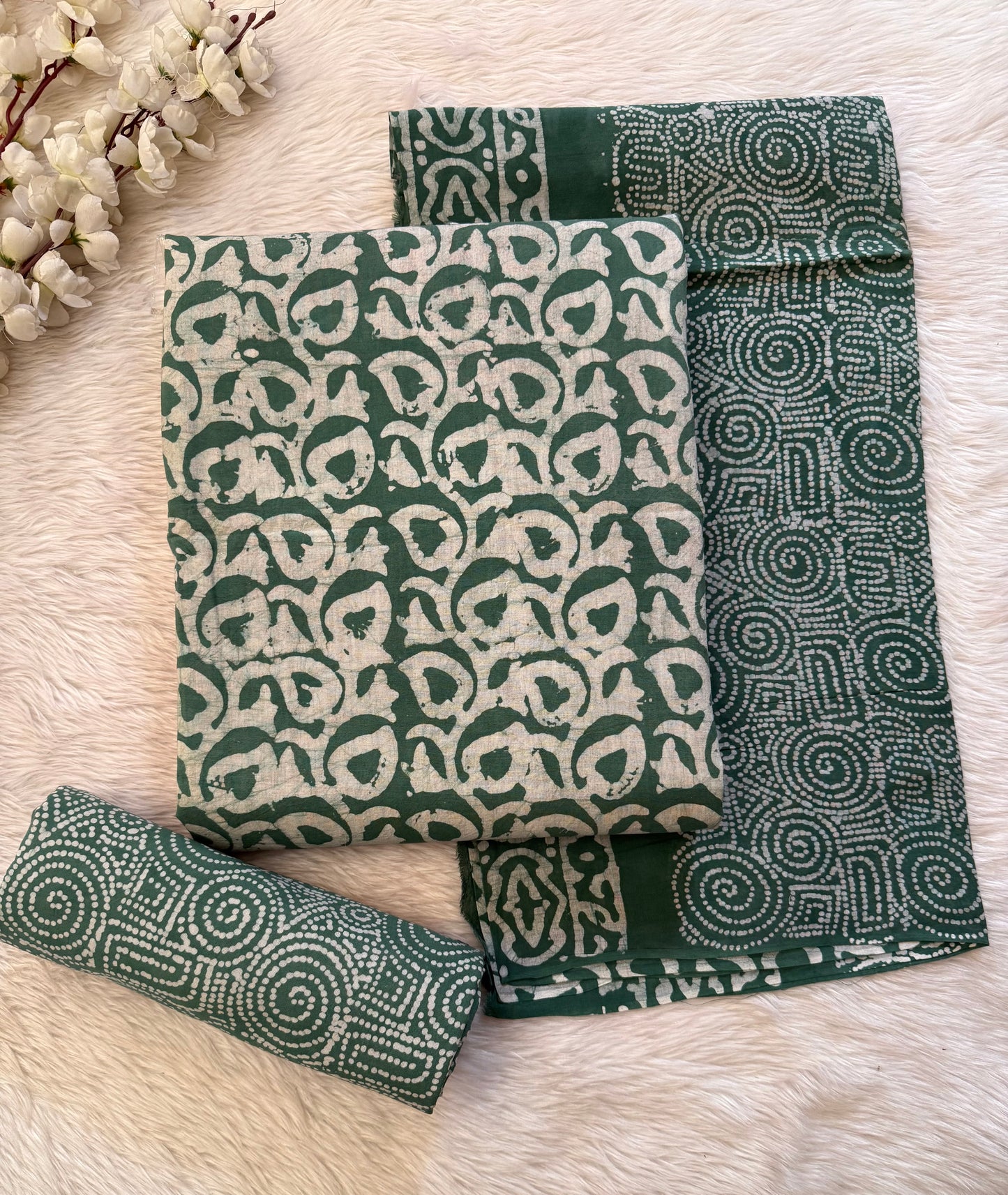 Soft Cotton Hand Blocked Batik Dress Material (Unstitched)