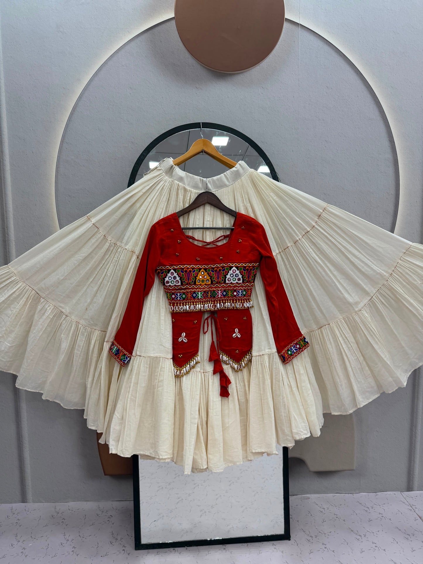Pure Cotton Kodi Gamthi Hand Embroidered Designer Lehenga Choli - 9 Meter Flair
