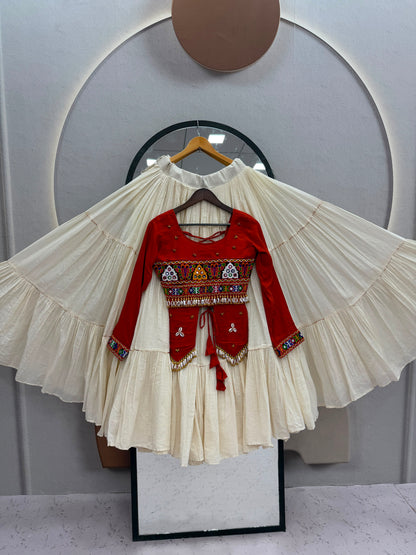 Pure Cotton Kodi Gamthi Hand Embroidered Designer Lehenga Choli - 9 Meter Flair
