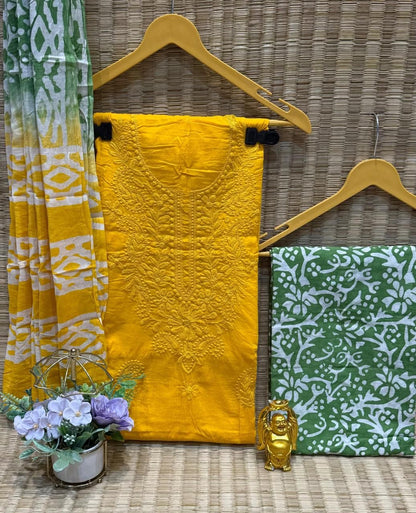 Cotton Lakhnavi Thread Work Batik Dress Material