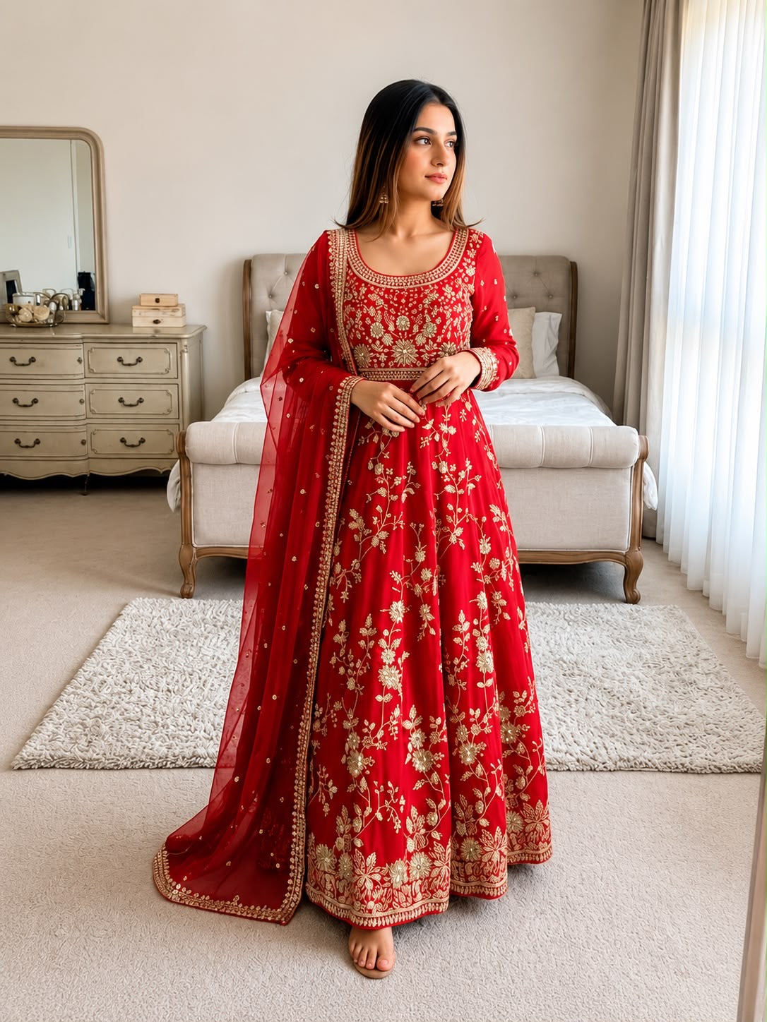 Georgette Sequence Embroidery Work Ready to Wear Gown Pant Dupatta Set