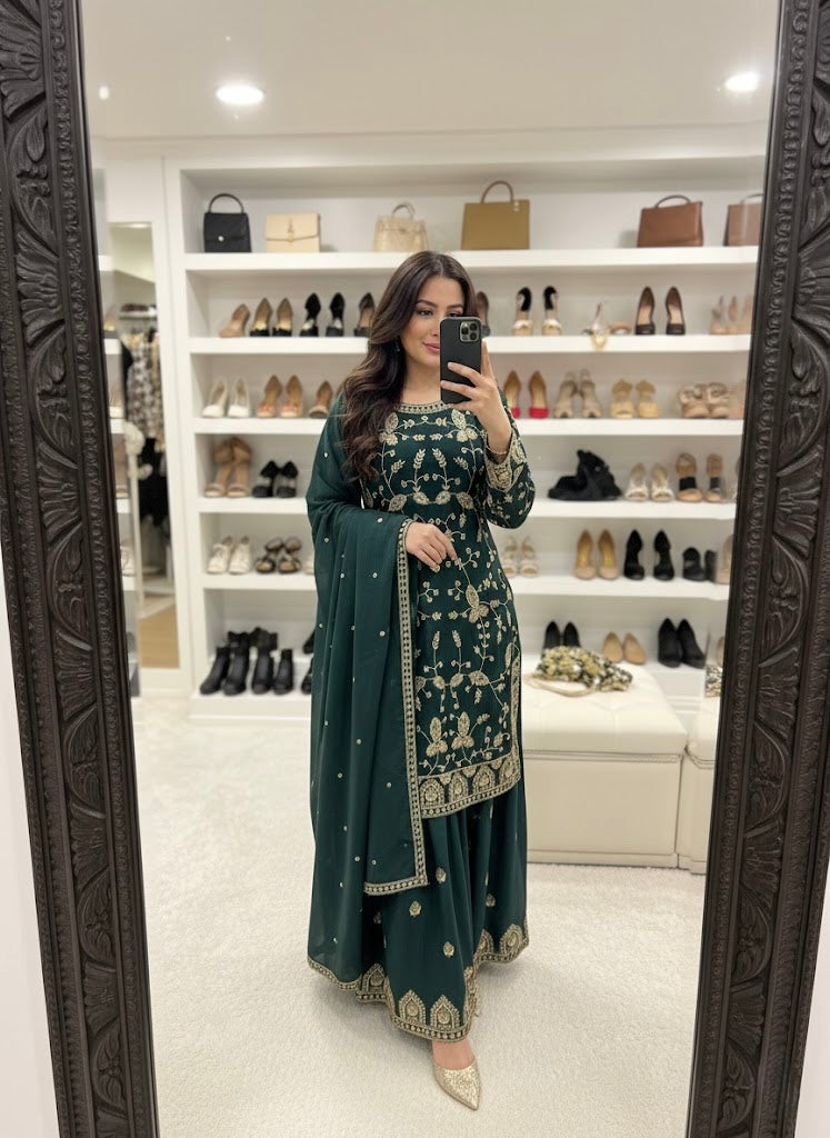 Trending Designer Kurti Sharara Dupatta Set for Eid
