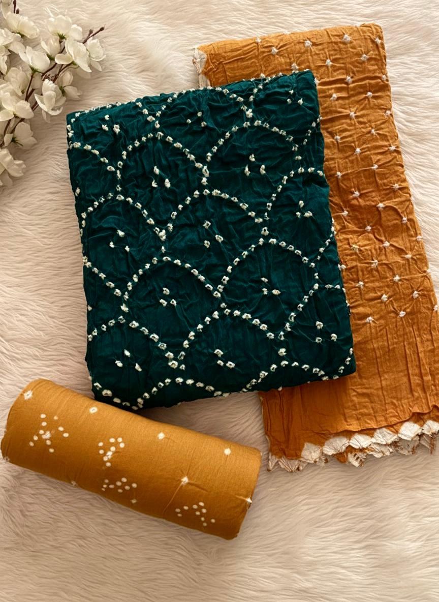 Cotton Satin Kutch Bandhani Dress Material