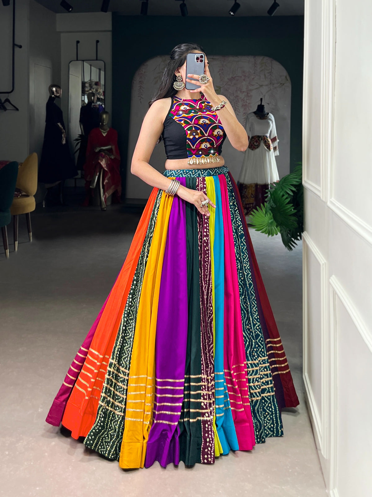 Rayon multicolor Gota Patti Lehenga Choli - front view