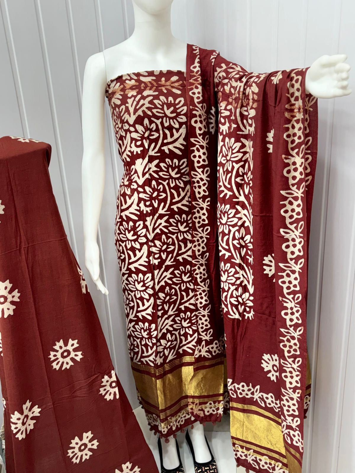 Gaji Silk Hand Blocked Batik Dress Material