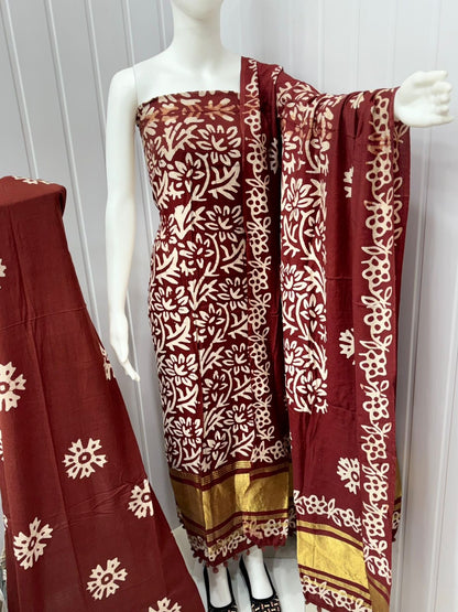 Gaji Silk Hand Blocked Batik Dress Material