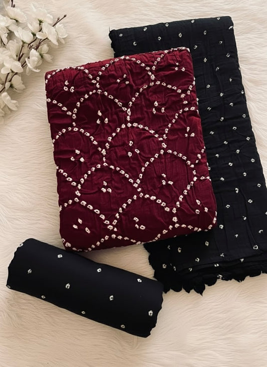 Cotton Satin Kutch Bandhani Dress Material