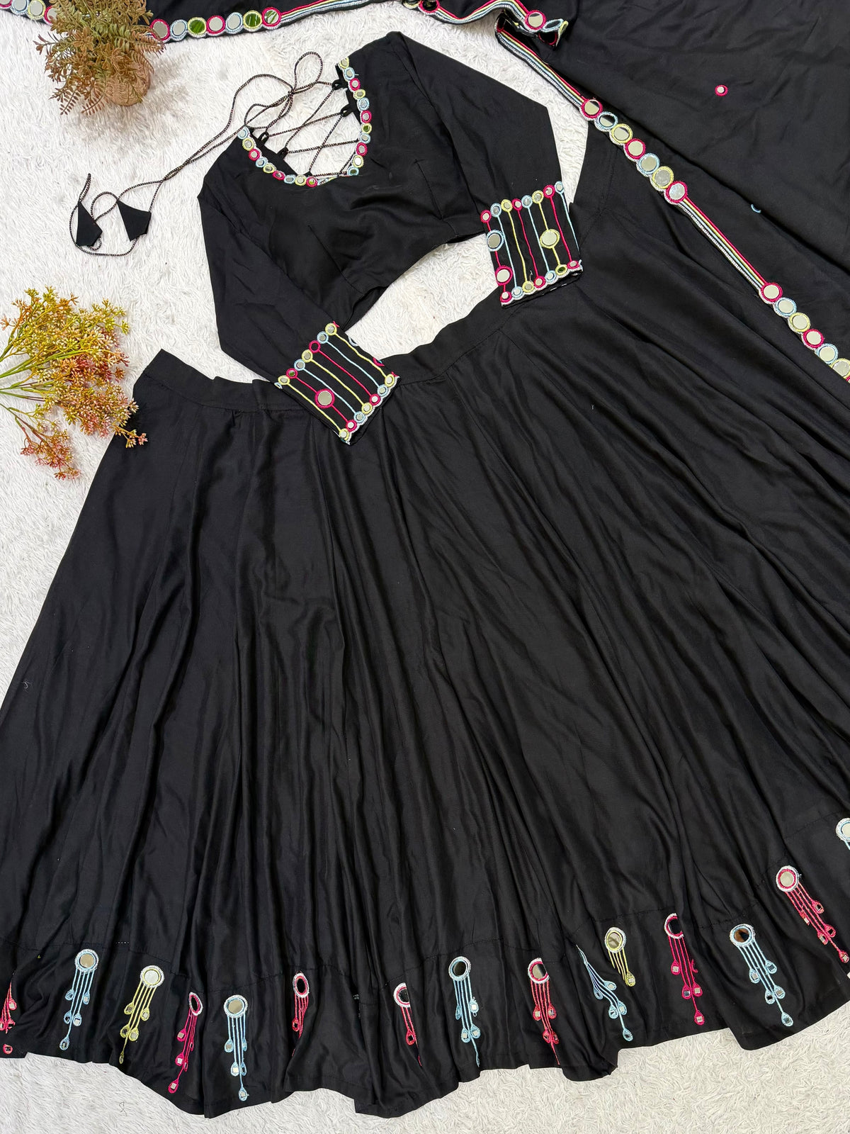 Black Beauty Rayon Mirror Work Chaniya Choli - Navratri styled look