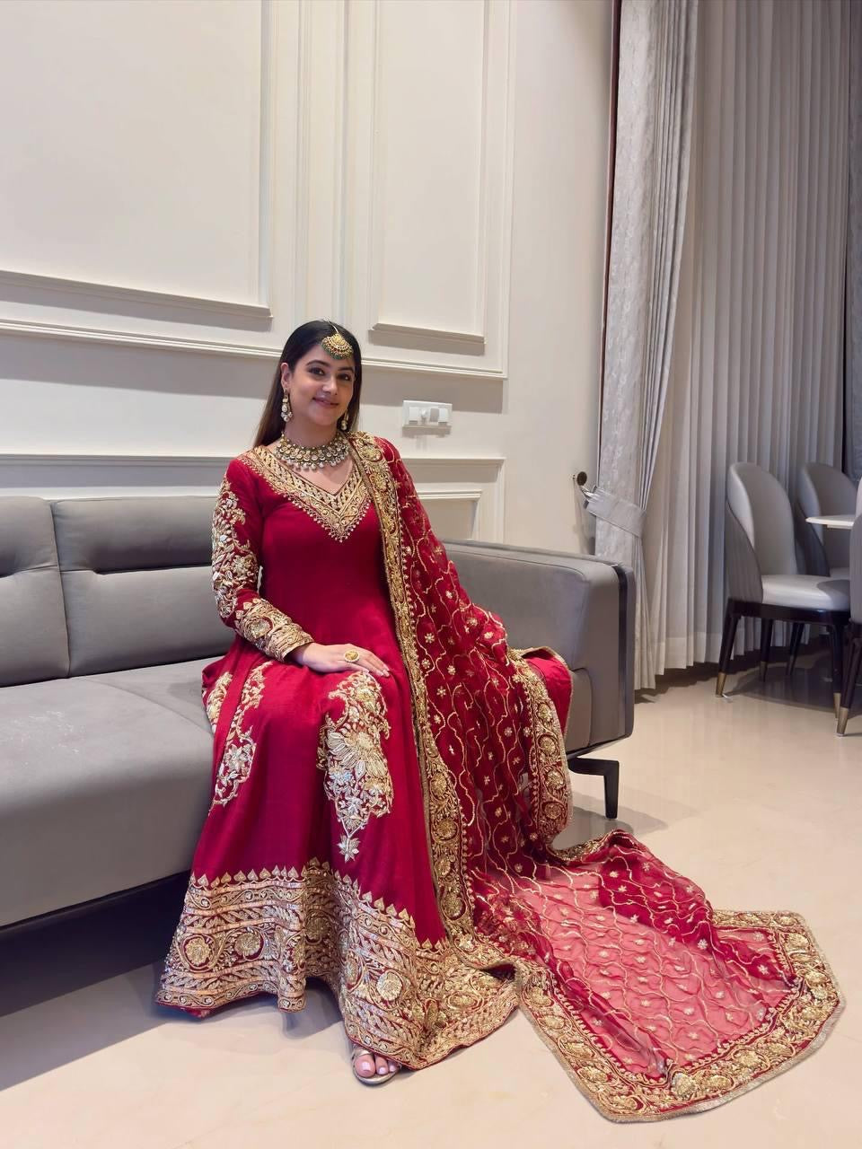 Faux Georgette Sequence Embroidery Work Designer Anarkali Gown Pant Dupatta Set