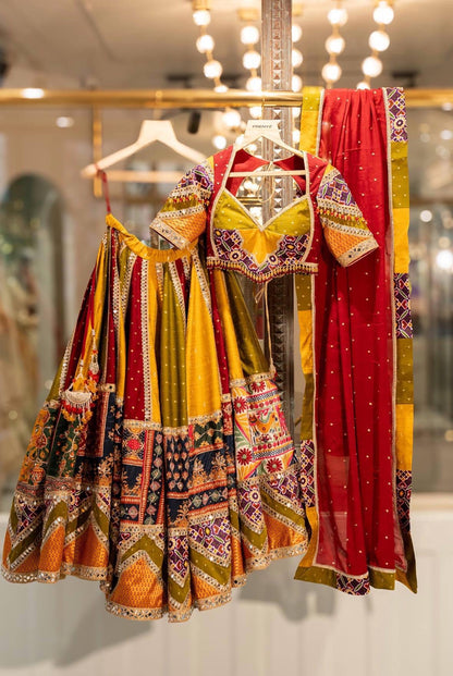 Ethenika Real Mirror Work Muslin Chaniya Choli set with mirror work choli and dupatta - Navratri designer wear