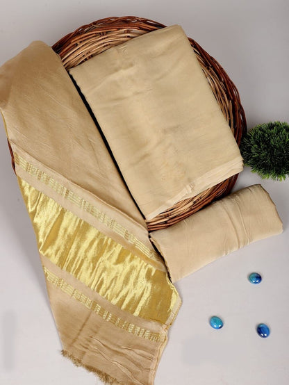 Chanderi Silk Plain Concept Dress Material with Zari Weaving Dupatta (Unstitched)