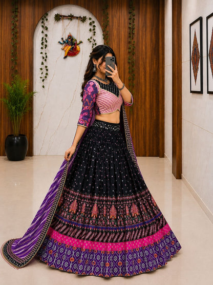 Trending Designer Malai Silk Chaniya Choli with mirror work for Navratri