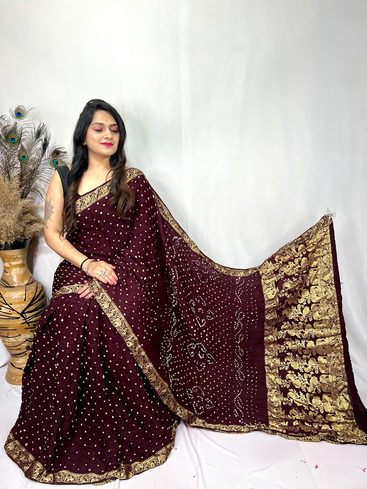 Premium Modal Silk Barik Bandhej Work Nakashi Border Silk Bandhani Saree - Premium  from Ethenika.com  - Just INR 5990! Shop now at Ethenika.com 