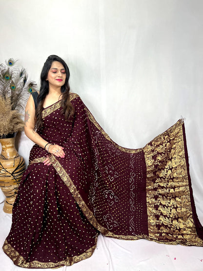 Premium Modal Silk Barik Bandhej Work Nakashi Border Silk Bandhani Saree - Premium  from Ethenika.com  - Just INR 5990! Shop now at Ethenika.com 