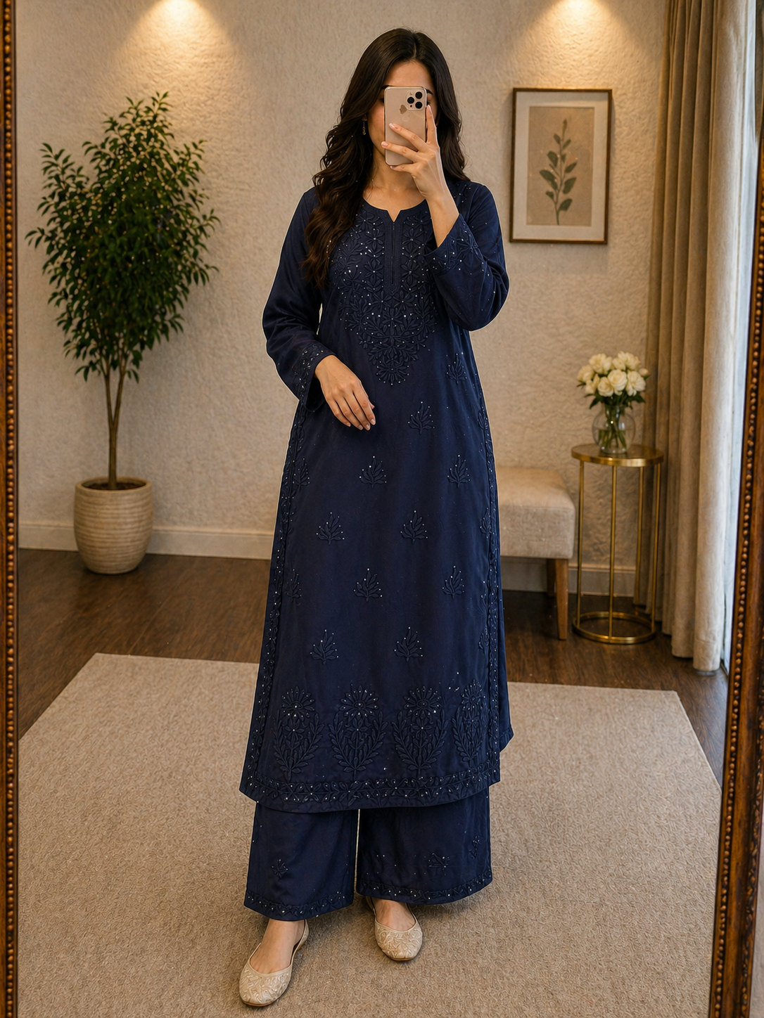 Rayon Summer Special Chikankari Kurta Pant Set