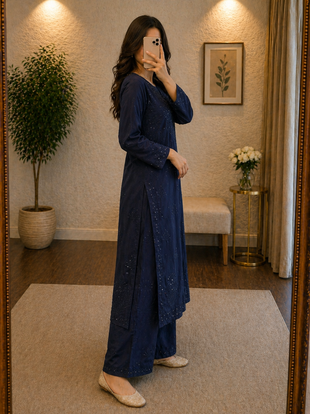 Rayon Summer Special Chikankari Kurta Pant Set
