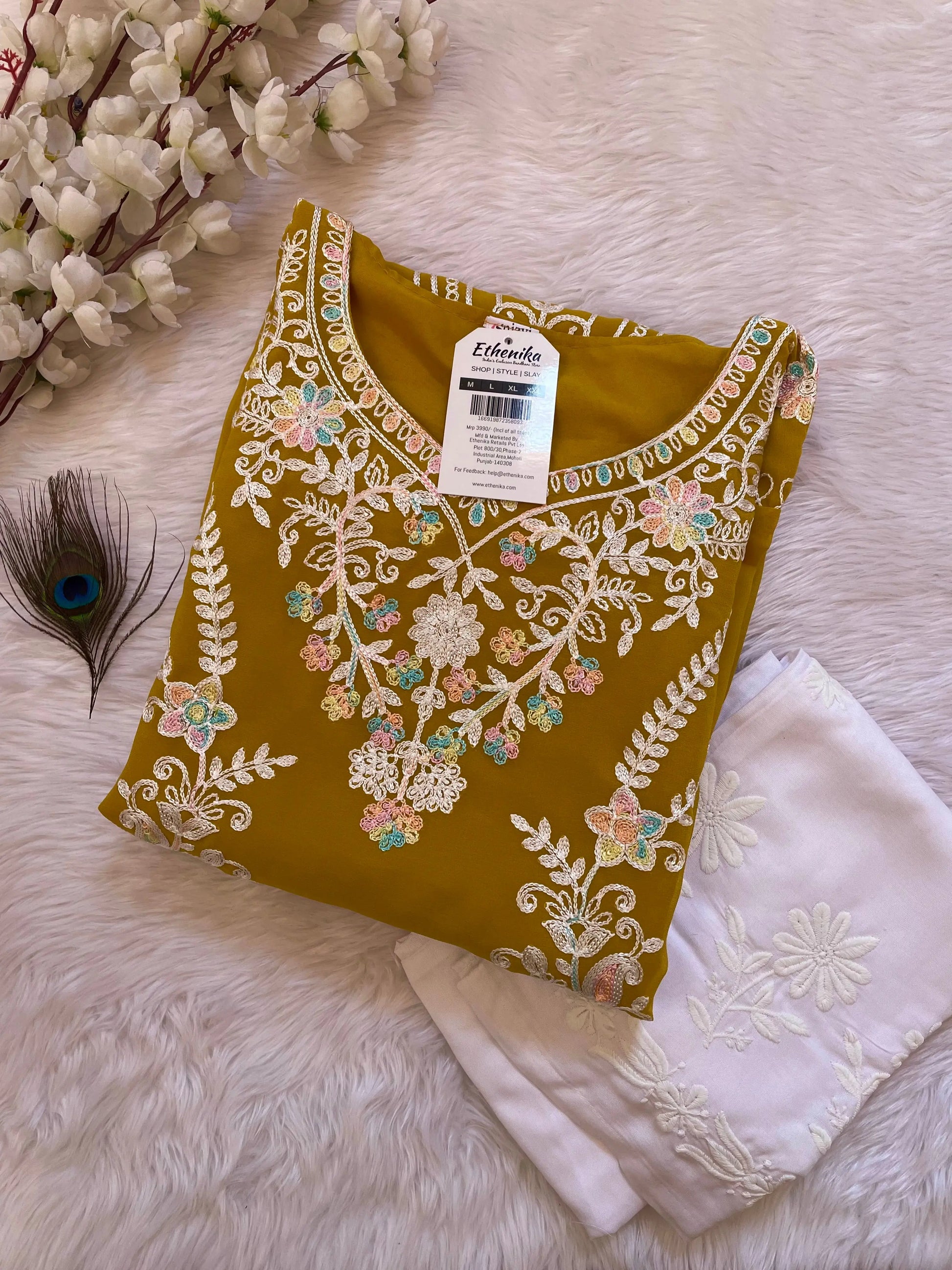 Chikankari Work Kurti Palazzo Set (Stitched) Ethenika.com