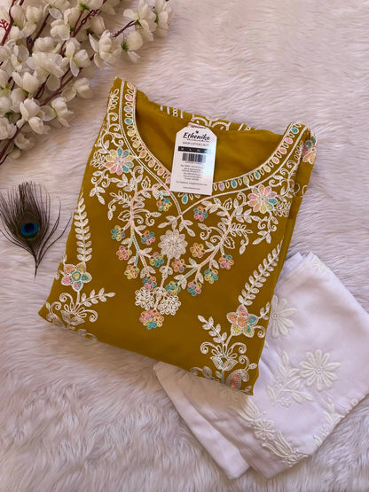 Chikankari Work Kurti Palazzo Set (Stitched) Ethenika.com