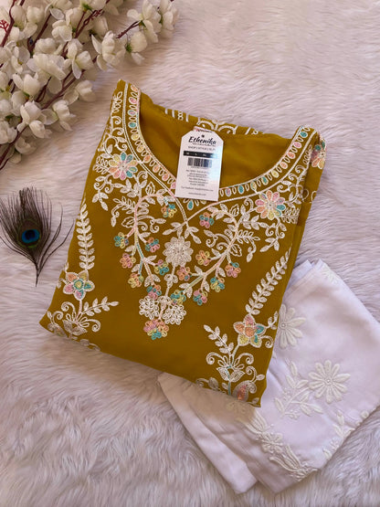 Chikankari Work Kurti Palazzo Set (Stitched) Ethenika.com