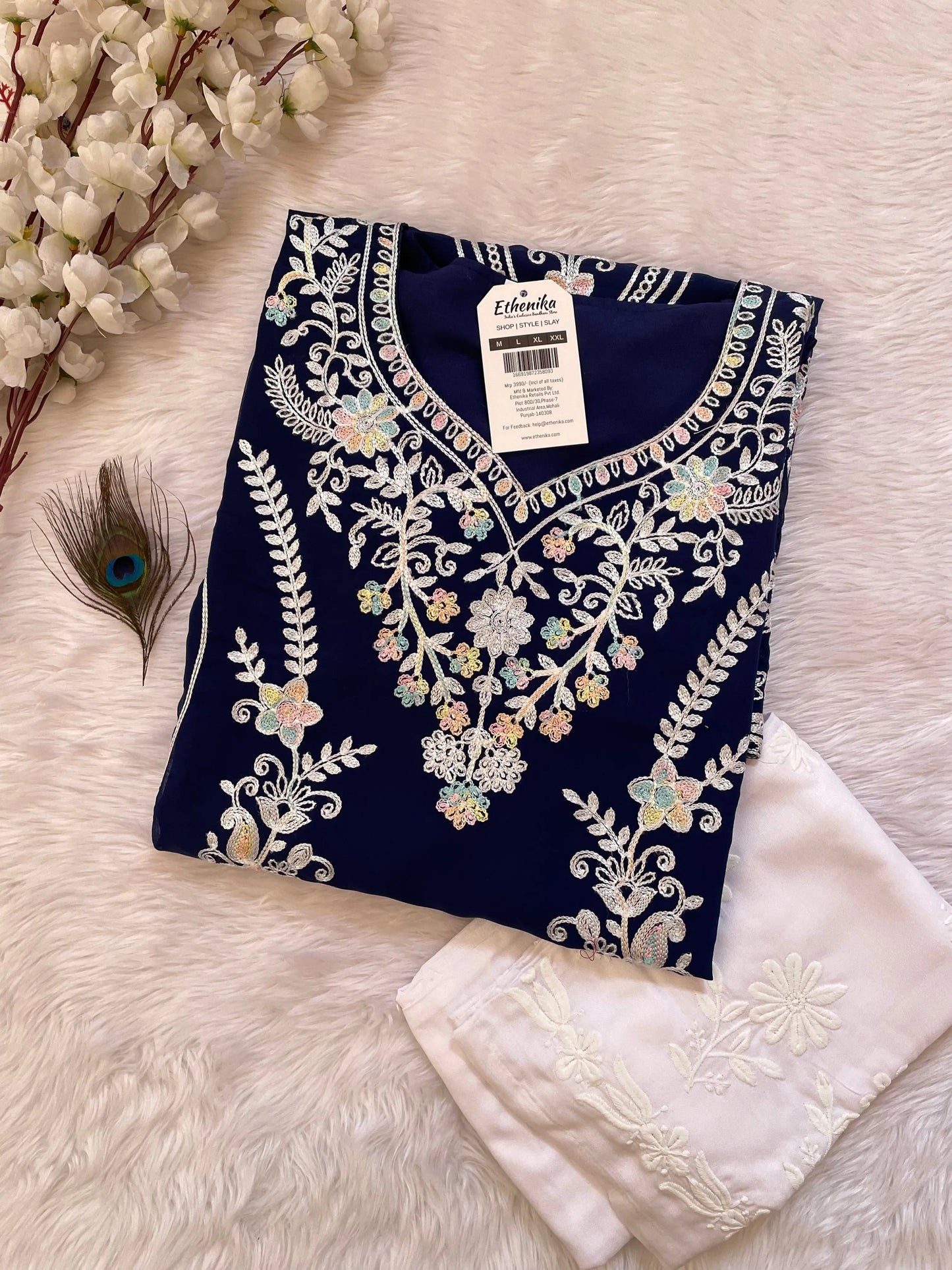 Chikankari Work Kurti Palazzo Set (Stitched) Ethenika.com