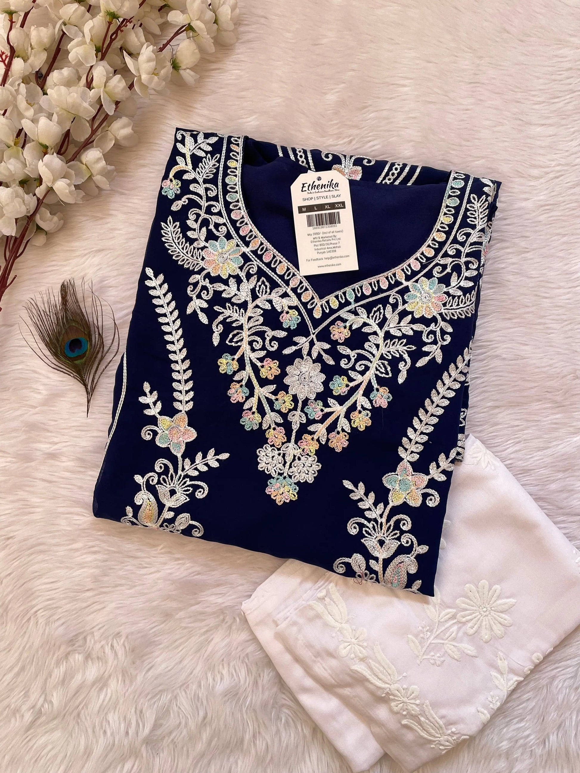 Chikankari Work Kurti Palazzo Set (Stitched) Ethenika.com