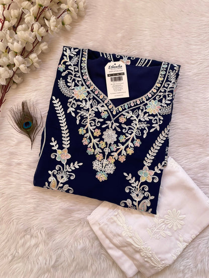 Chikankari Work Kurti Palazzo Set (Stitched) Ethenika.com
