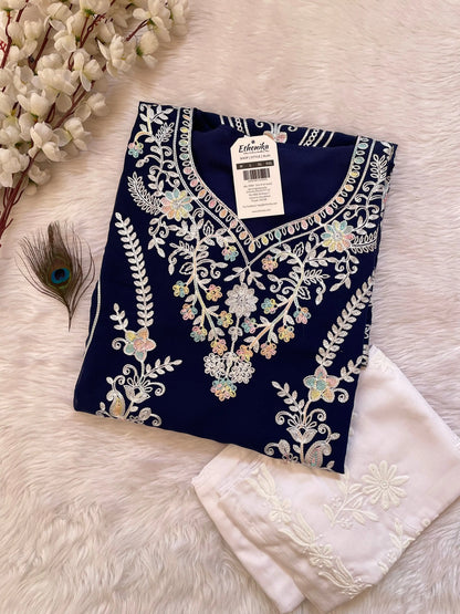 Chikankari Work Kurti Palazzo Set (Stitched) Ethenika.com