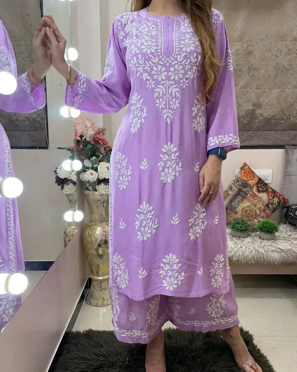 Chikankari work Kurti Palazzo Set (Ready to Wear) Ethenika.com