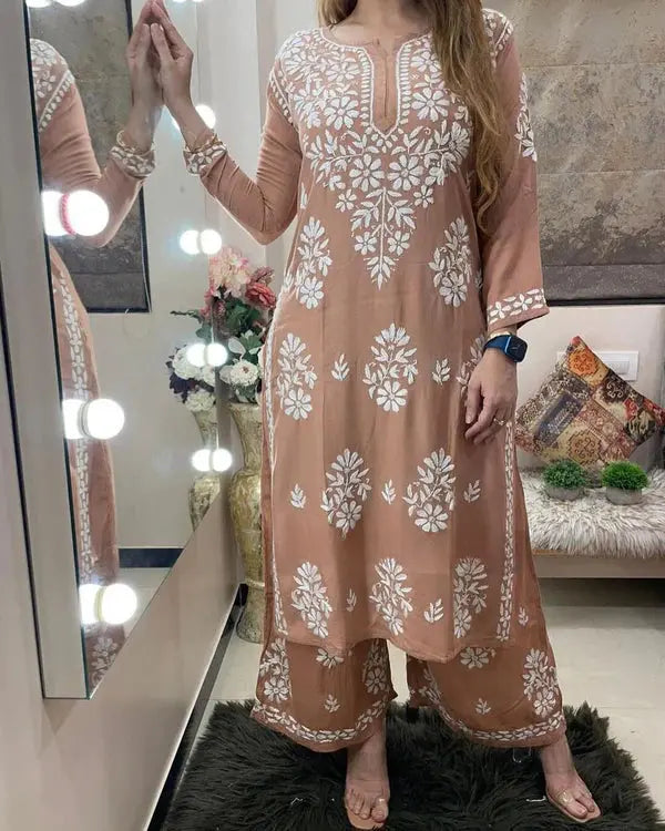 Chikankari work Kurti Palazzo Set (Ready to Wear) Ethenika.com