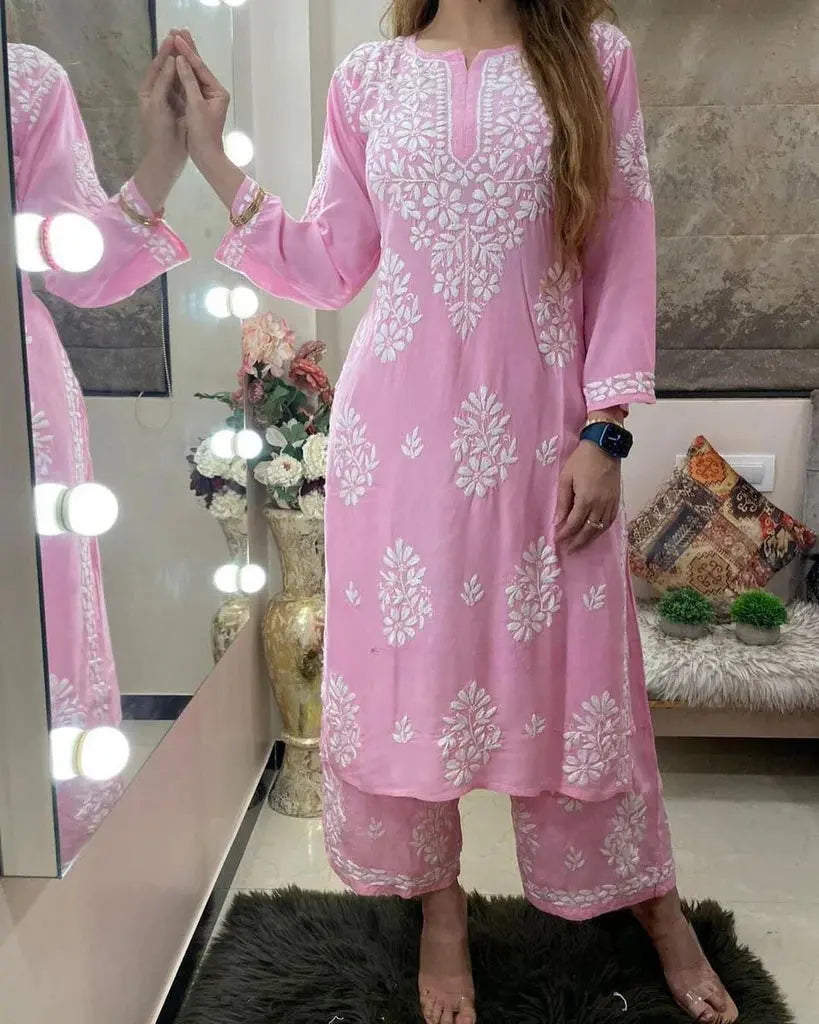 Chikankari work Kurti Palazzo Set (Ready to Wear) Ethenika.com