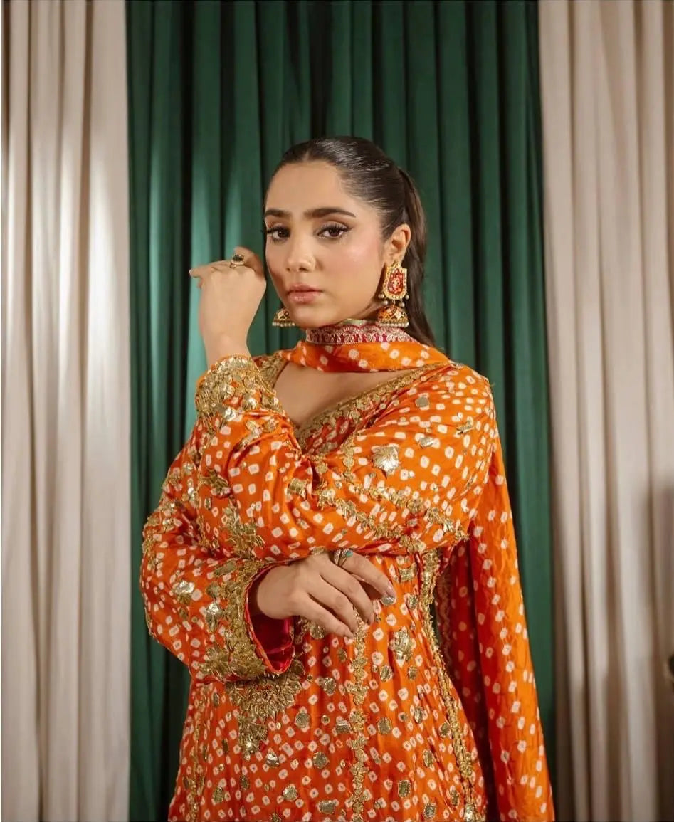 Chinon Silk Digital Bandhani Print with Sequence Embroidery work Party Wear Kurti Pant Dupatta Set (Ready to Wear) Ethenika.com