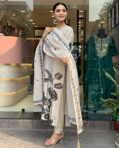 Chinon Silk Digital Print Work Summer Special Kurti Pant Dupatta Set (Stitched) - Premium  from Ethenika.com  - Just INR 2190! Shop now at Ethenika.com 