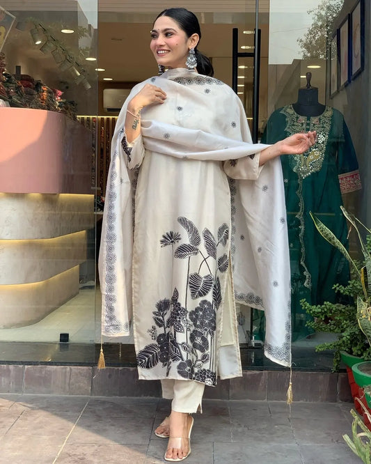 Chinon Silk Digital Print Work Summer Special Kurti Pant Dupatta Set (Stitched) - Premium  from Ethenika.com  - Just INR 2190! Shop now at Ethenika.com 