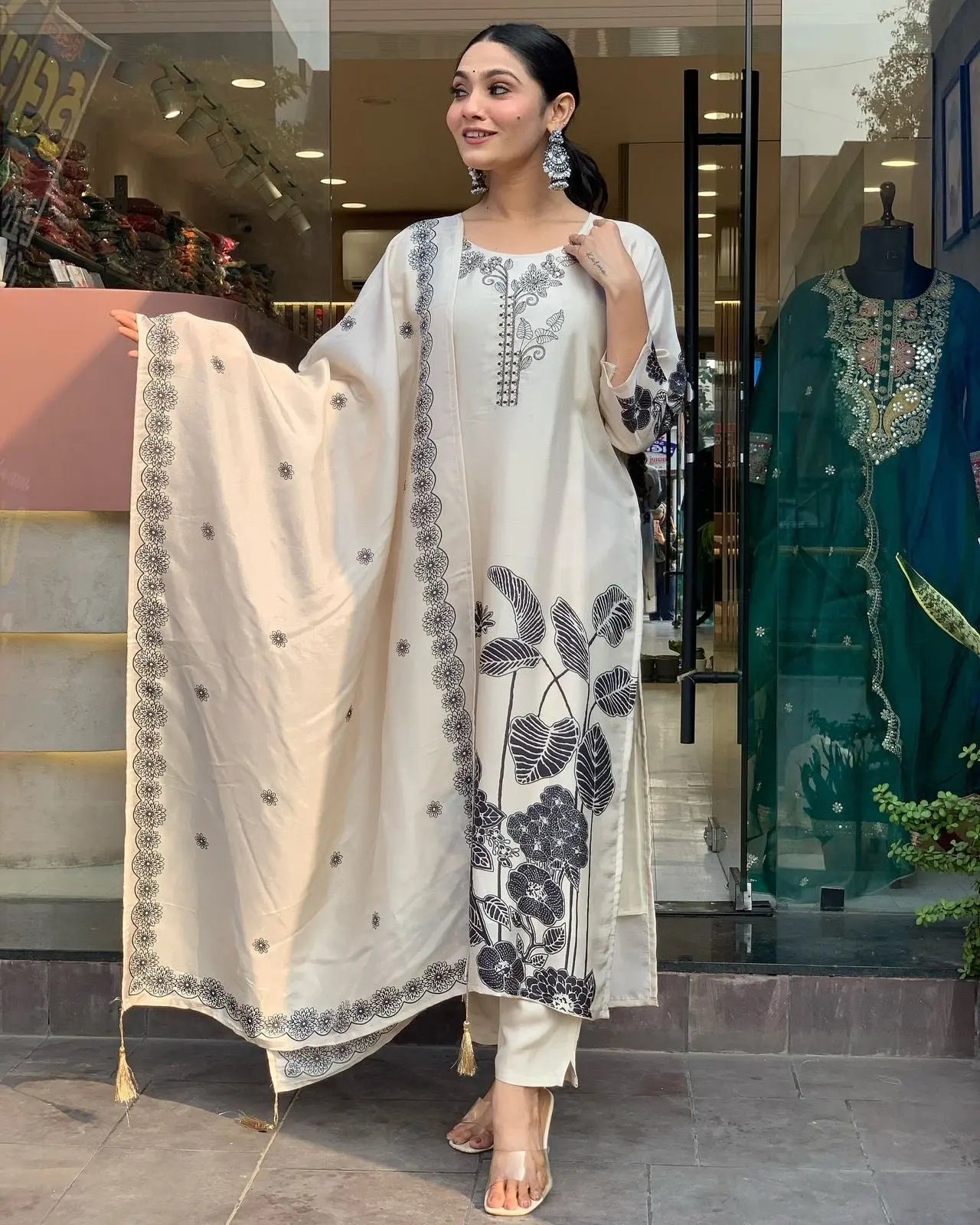 Chinon Silk Digital Print Work Summer Special Kurti Pant Dupatta Set (Stitched) - Premium  from Ethenika.com  - Just INR 2190! Shop now at Ethenika.com 