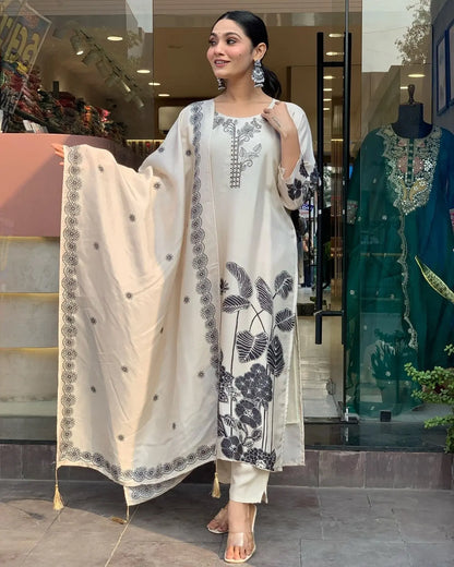 Chinon Silk Digital Print Work Summer Special Kurti Pant Dupatta Set (Stitched) - Premium  from Ethenika.com  - Just INR 2190! Shop now at Ethenika.com 