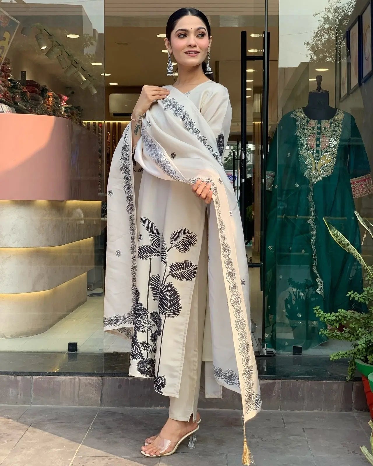 Chinon Silk Digital Print Work Summer Special Kurti Pant Dupatta Set (Stitched) - Premium  from Ethenika.com  - Just INR 2190! Shop now at Ethenika.com 