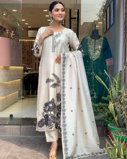 Chinon Silk Digital Print Work Summer Special Kurti Pant Dupatta Set (Stitched) - Premium  from Ethenika.com  - Just INR 2190! Shop now at Ethenika.com 