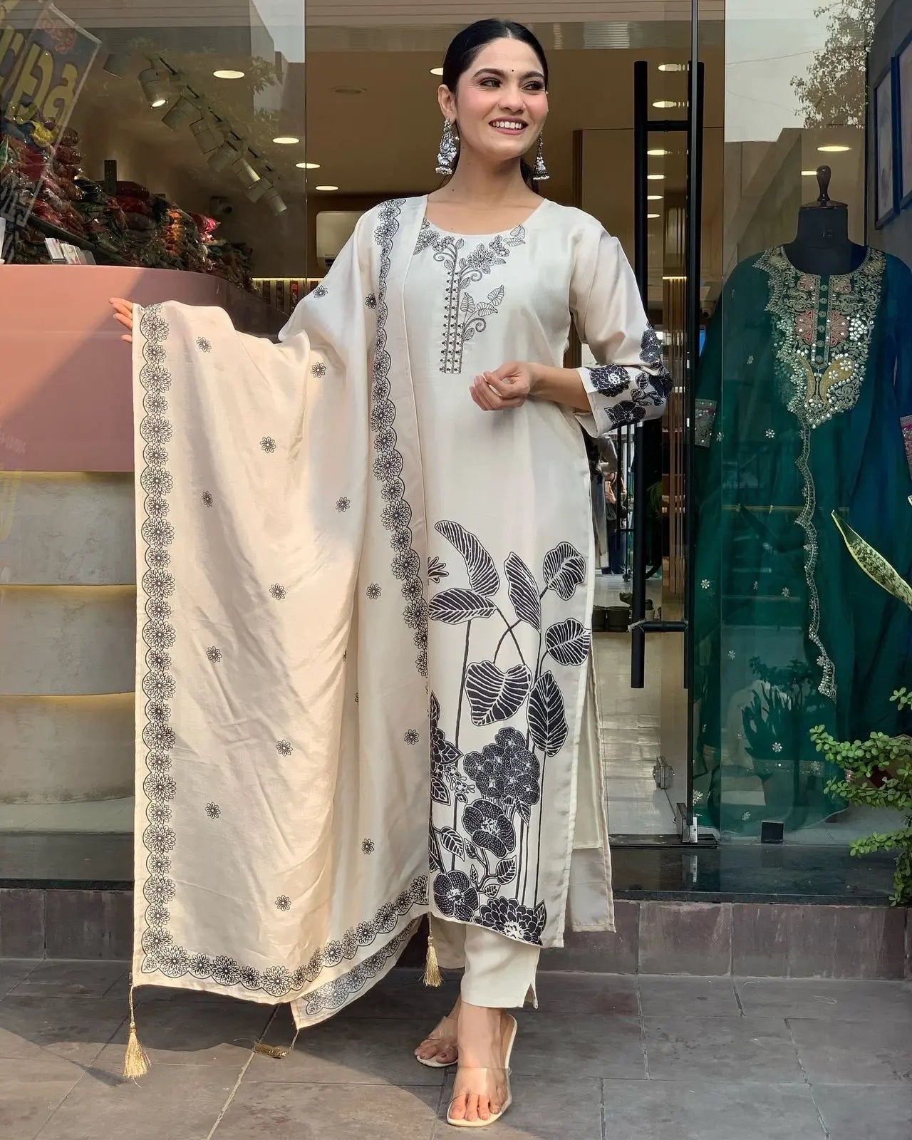 Chinon Silk Digital Print Work Summer Special Kurti Pant Dupatta Set (Stitched) - Premium  from Ethenika.com  - Just INR 2190! Shop now at Ethenika.com 