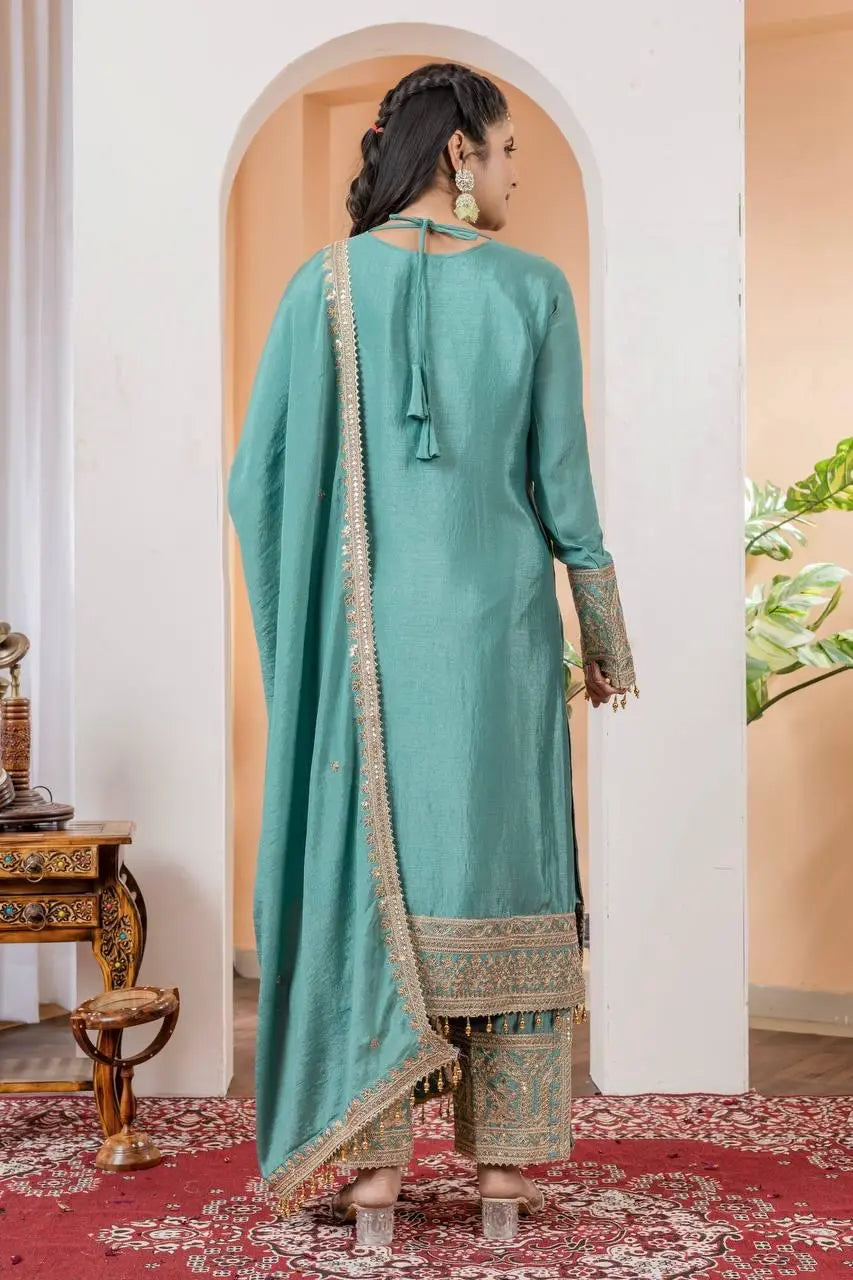 Chinon Silk Sequence Embroidery Work Pakistani Party Wear Salwar Suit Dupatta Set (Fully Stitched) - Premium  from Ethenika.com  - Just INR 3990! Shop now at Ethenika.com 