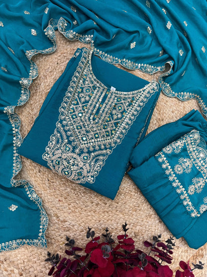 Chinon Silk Sequence Embroidery work Party Wear 3Pc  Kurti Pant Dupatta Set (Stitched) - Premium  from Ethenika.com  - Just INR 3590! Shop now at Ethenika.com 