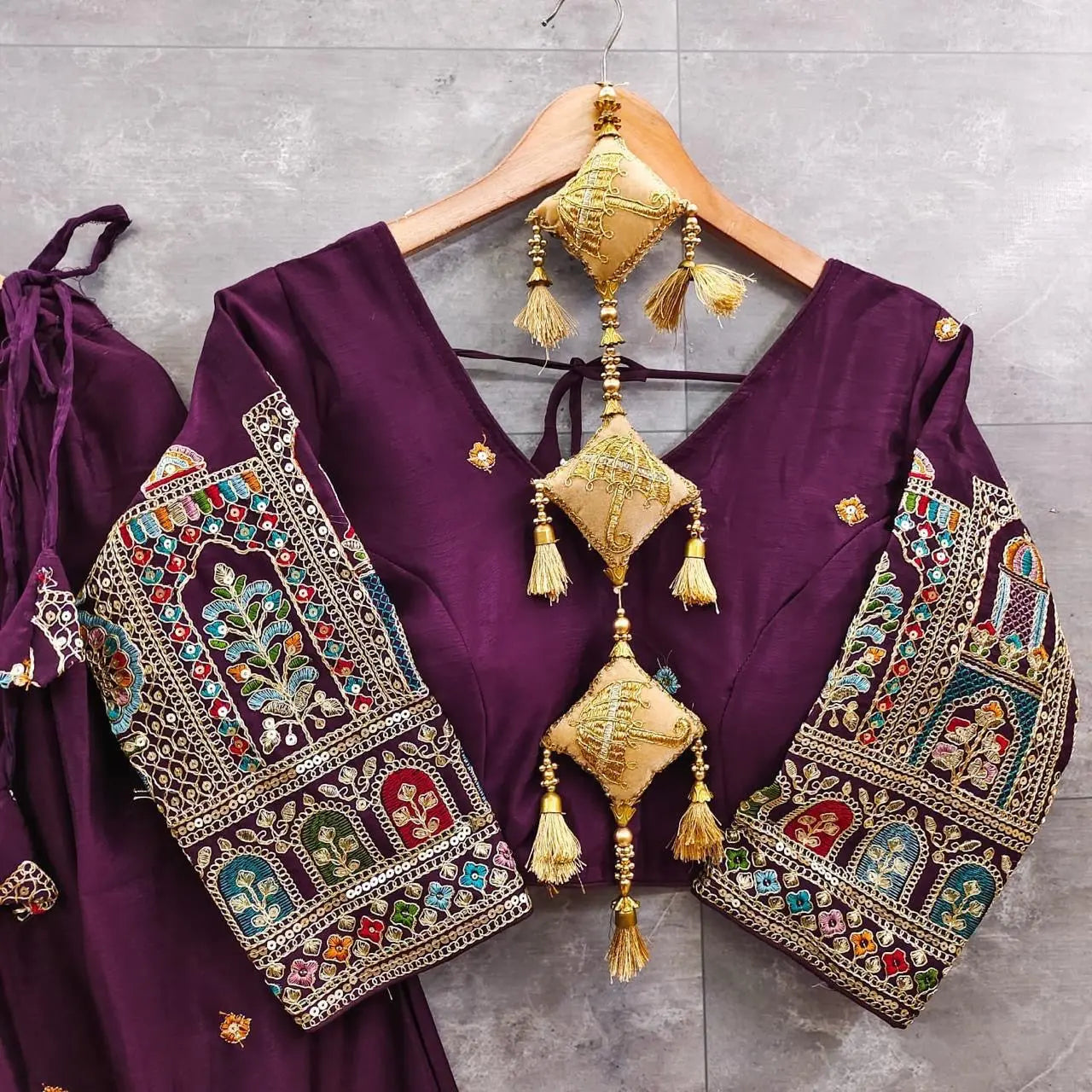 Chinon Silk Sequence Thread Embroidery Work Garba Chaniya Choli Ethenika.com