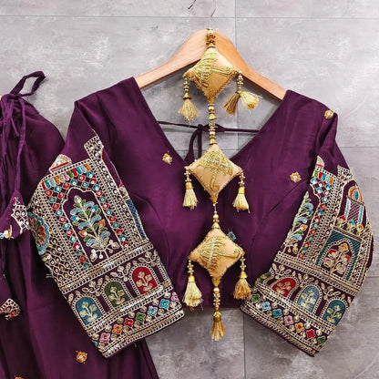 Chinon Silk Sequence Thread Embroidery Work Garba Chaniya Choli Ethenika.com